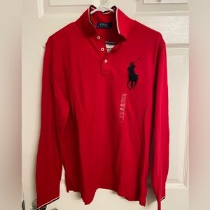 Polo Ralph Lauren Men Striped Collar Big Pony Long Sleeve Polo Shirt